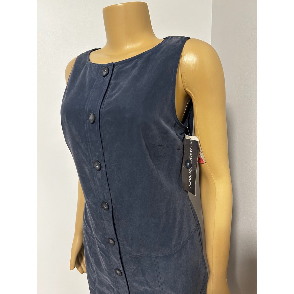 Maggy London Blue Faux Suede Button Front Shift Dress Sleeveless Sz 4 NWT - Picture 6 of 6